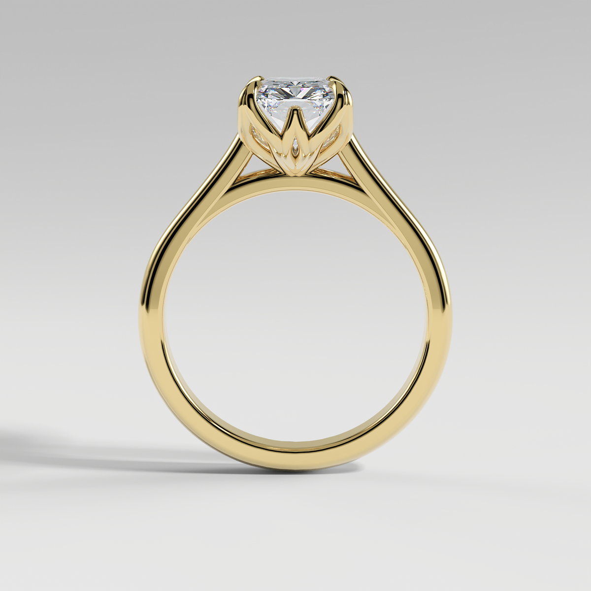 GEORGIA - Radiant Solitaire Engagement Ring with Polished Cathedral Band and Lotus Basket