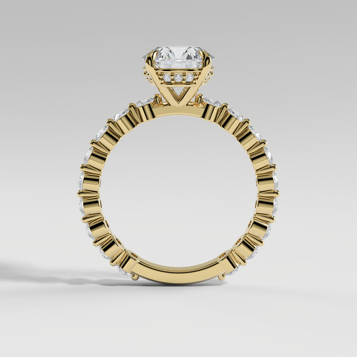 NAOMI - Round Solitaire Engagement Ring with Hidden Halo and 2.2mm Round Accent Diamonds