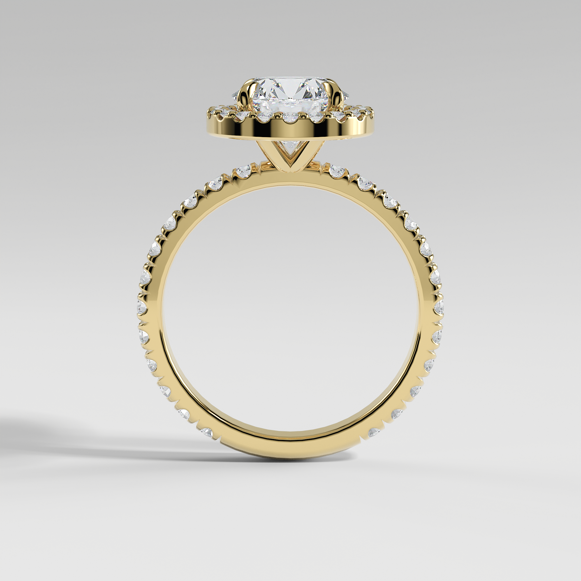 AVA - Round Halo Engagement Ring with Pavé Diamond Band