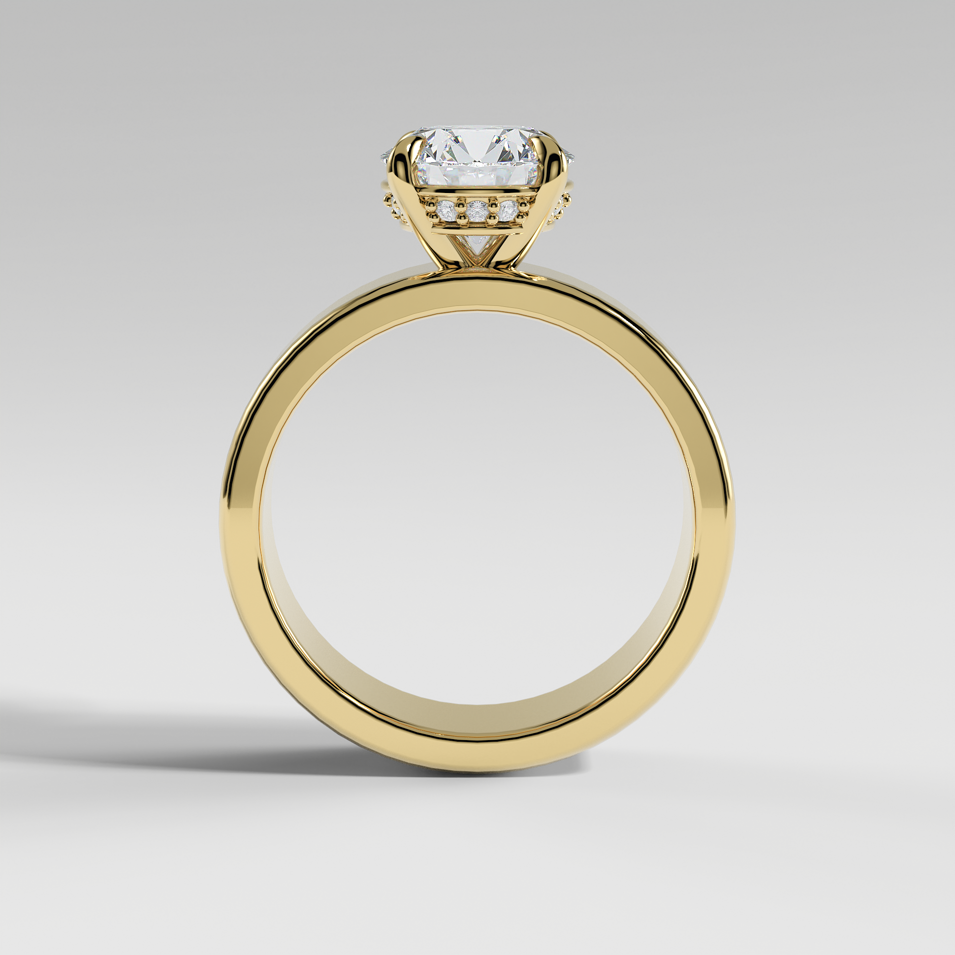 STELLA - Round 5mm Flat Solitaire Engagement Ring with Hidden Halo and Polished Band