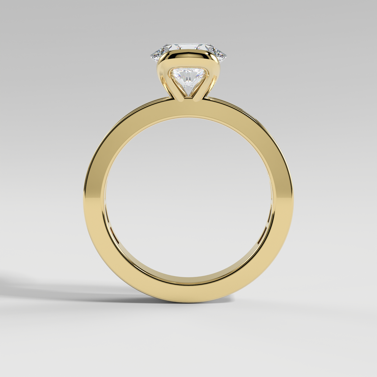 ADDISON - Round Solitaire Engagement Ring with Half Bezel Setting and Channel Set Baguette Band