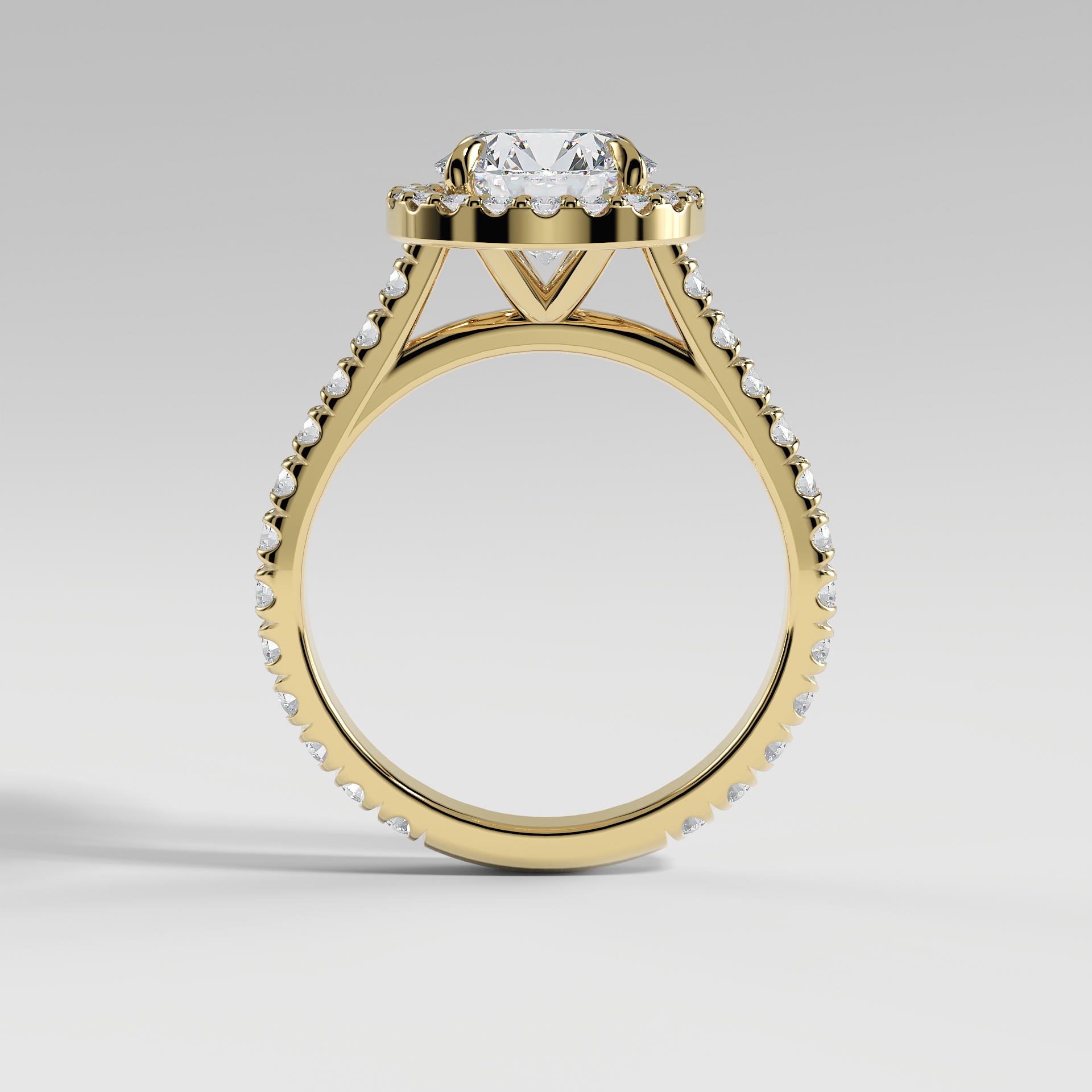 SOFIA - Round Halo Engagement Ring with Pavé Diamond Cathedral Band