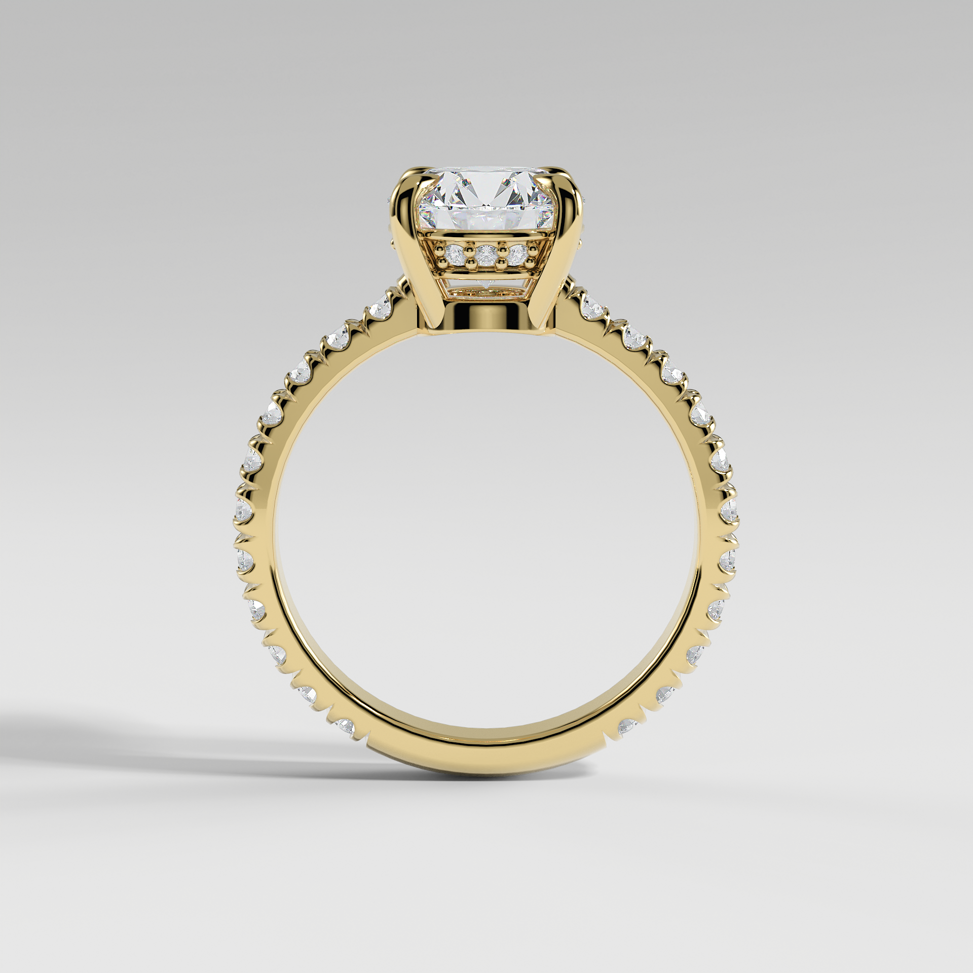 ELIZABETH - Round Solitaire Engagement Ring with Pavé Diamond Hidden Halo and Low-Set Donut Basket
