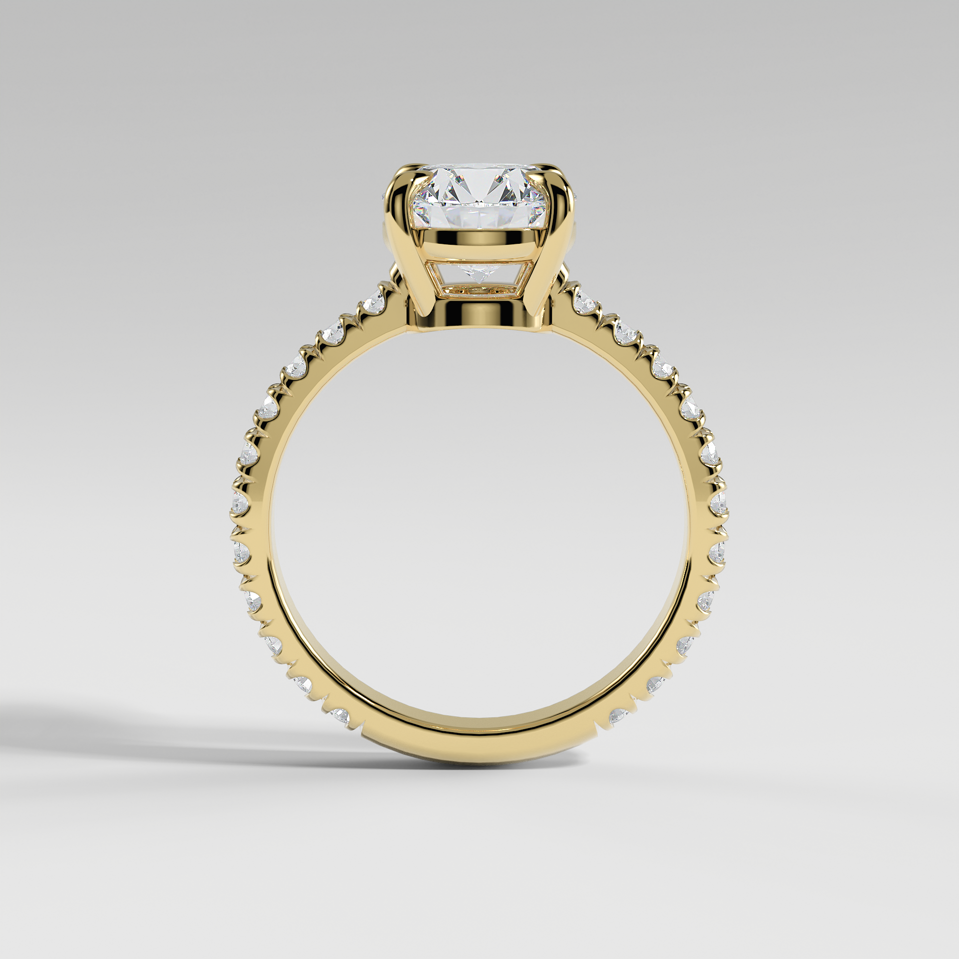 DELILAH - Round Solitaire Engagement Ring with Pavé Diamond Band and Low-Set Donut Basket