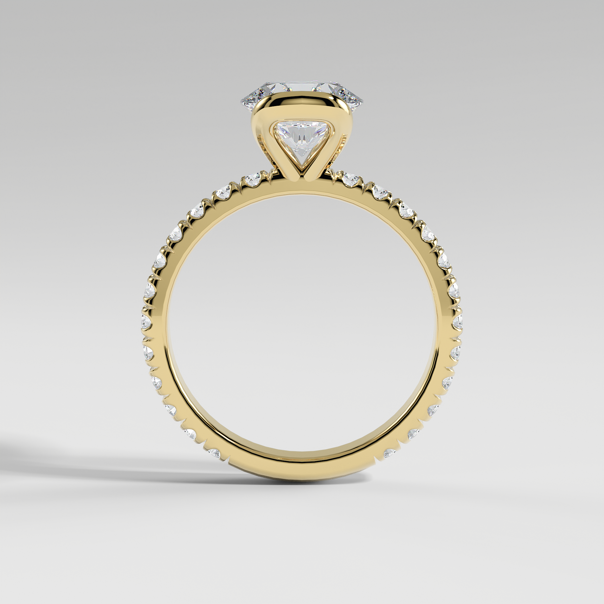 MAYA - Round Solitaire Engagement Ring with Pavé and Half Bezel Setting