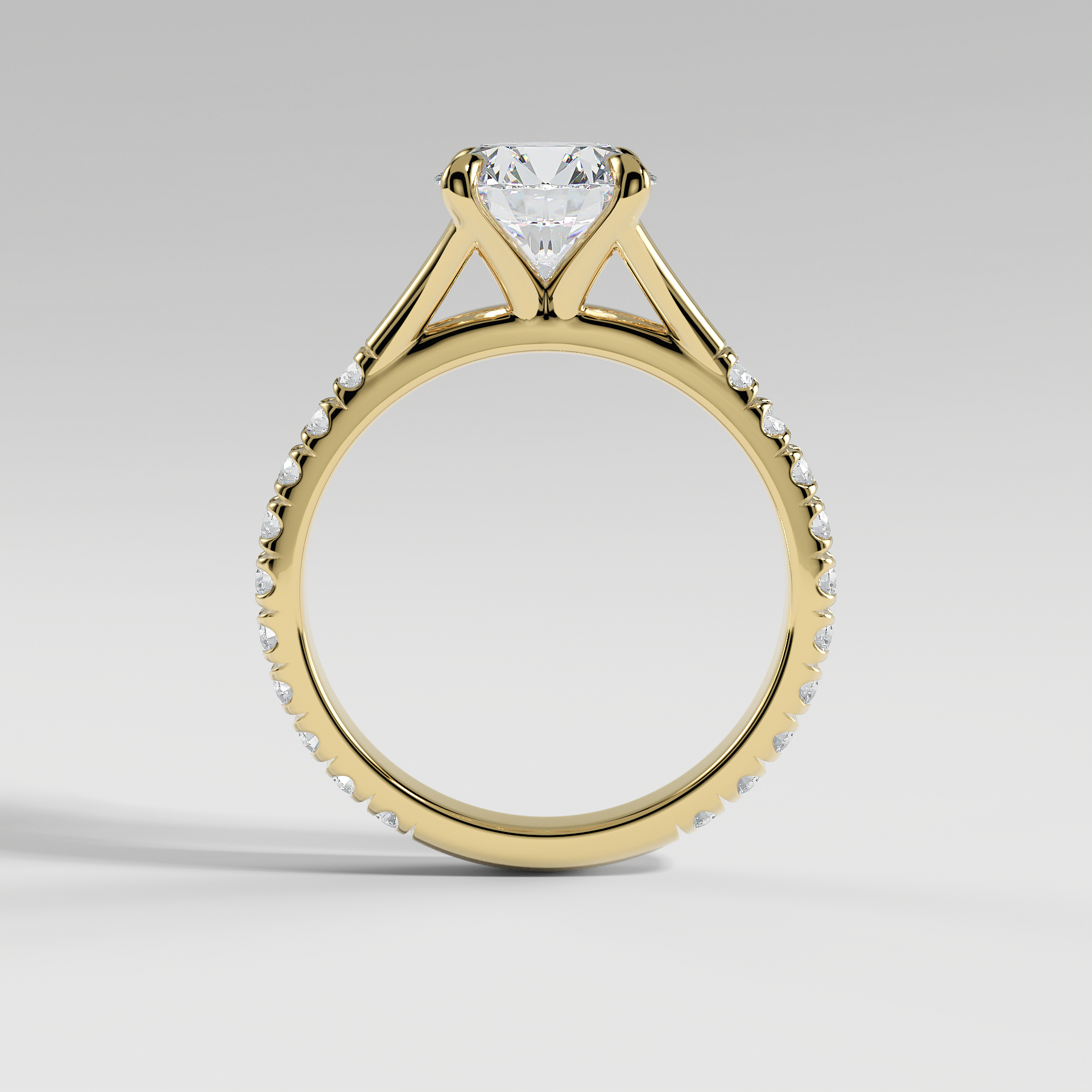 VICTORIA - Round Solitaire Engagement Ring with Pavé Diamond Split Band