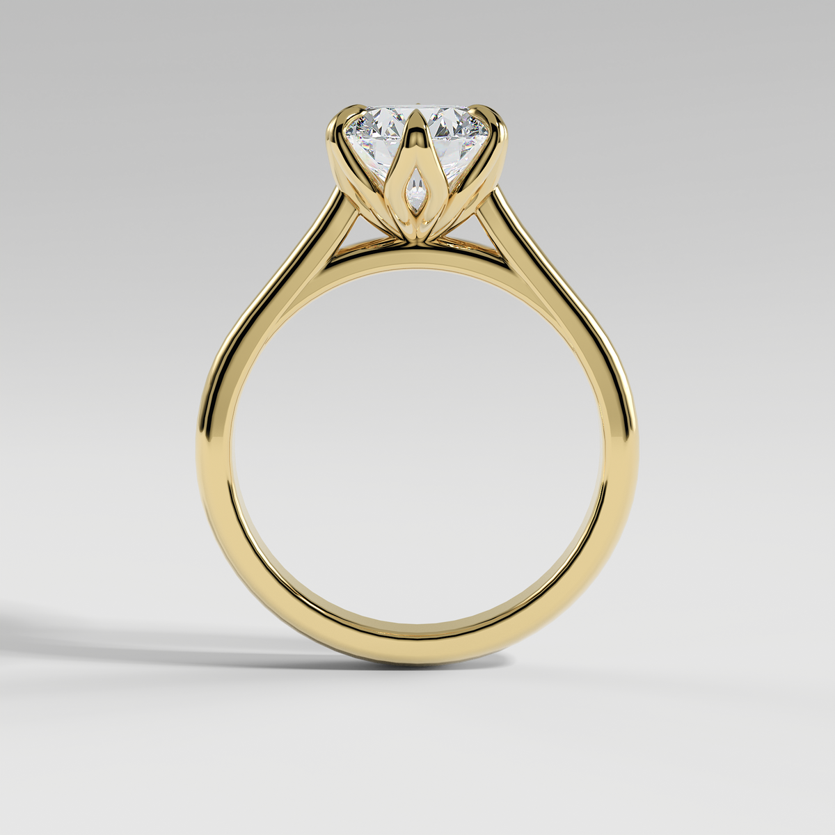 GEORGIA - Round Solitaire Engagement Ring with Polished Cathedral Band and Lotus Basket