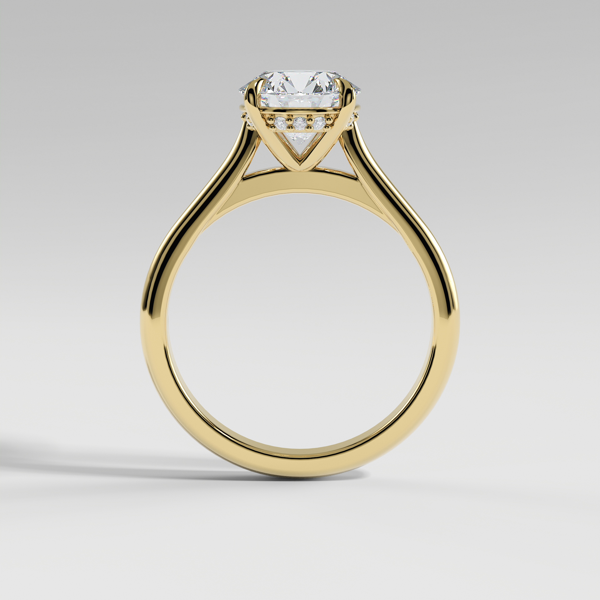 EMMA - Round Solitaire Engagement Ring with Hidden Halo and Polished Cathedral Band