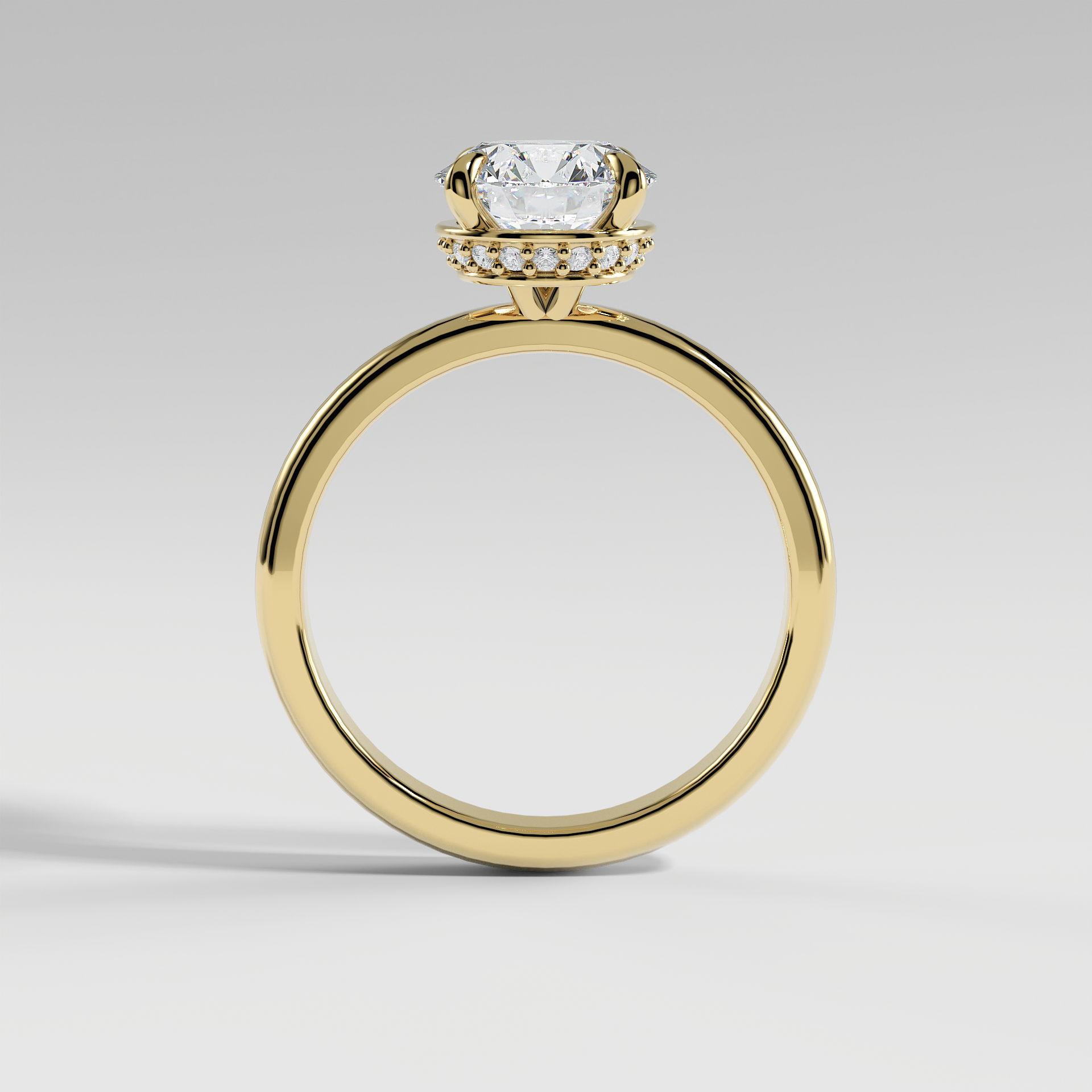 LAURA - Round Solitaire Engagement Ring with Choker-Style Hidden Halo and Polished Band