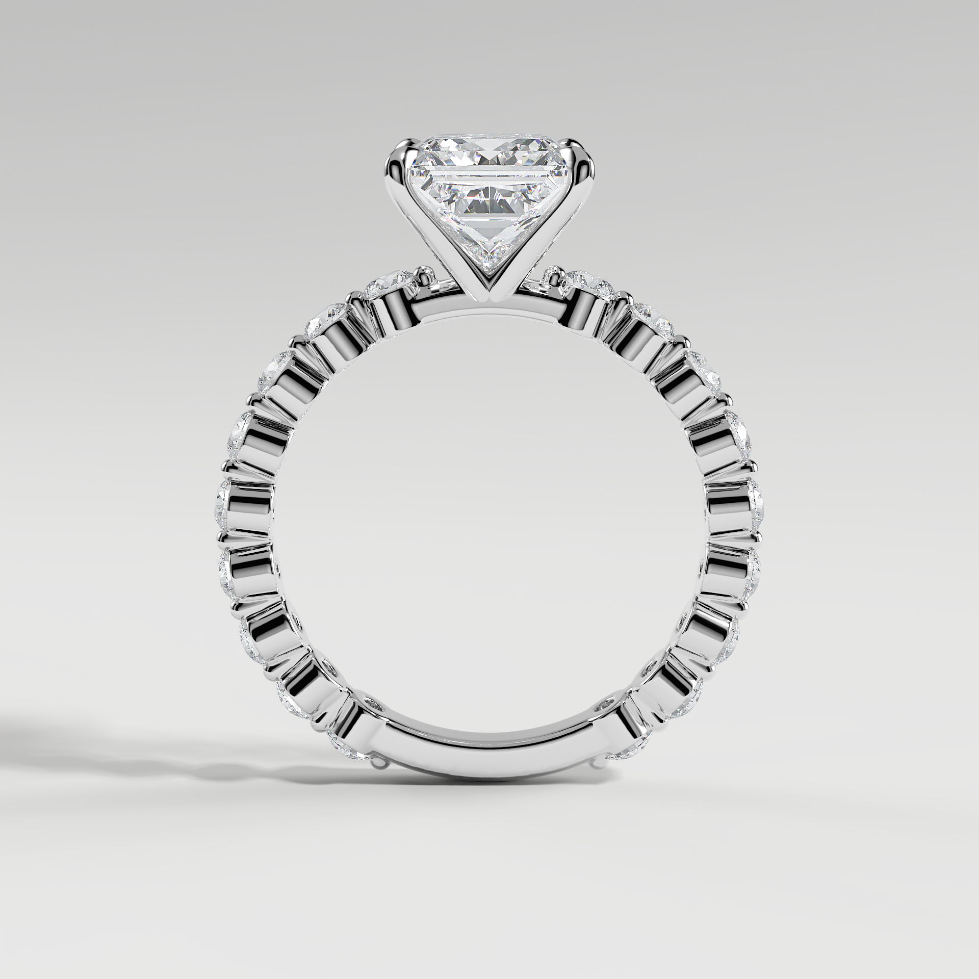 CHLOE - Princess Solitaire Engagement Ring with 2.2mm Round Accent Diamonds