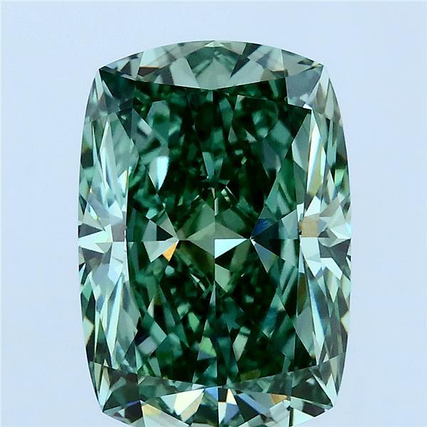 3.6ct Cushion FANCY VIVID GREEN VS1 Lab Created Diamond
