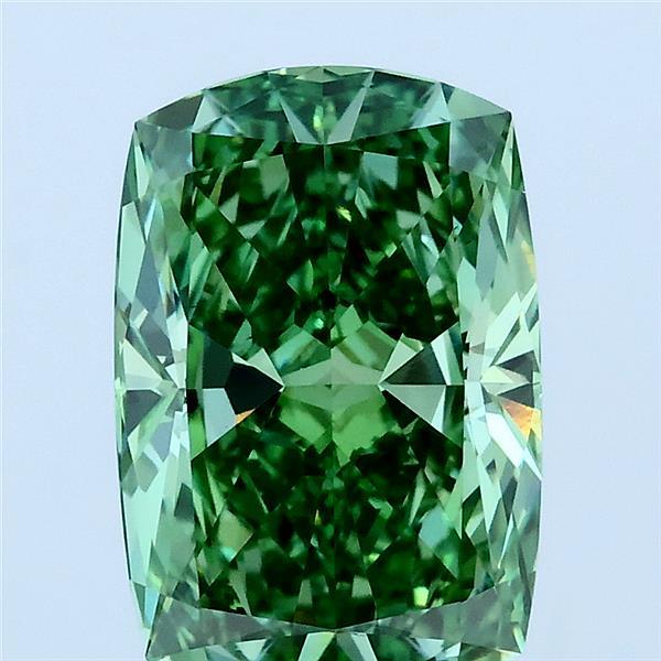 3.02ct Cushion FANCY VIVID GREEN VS1 Lab Created Diamond