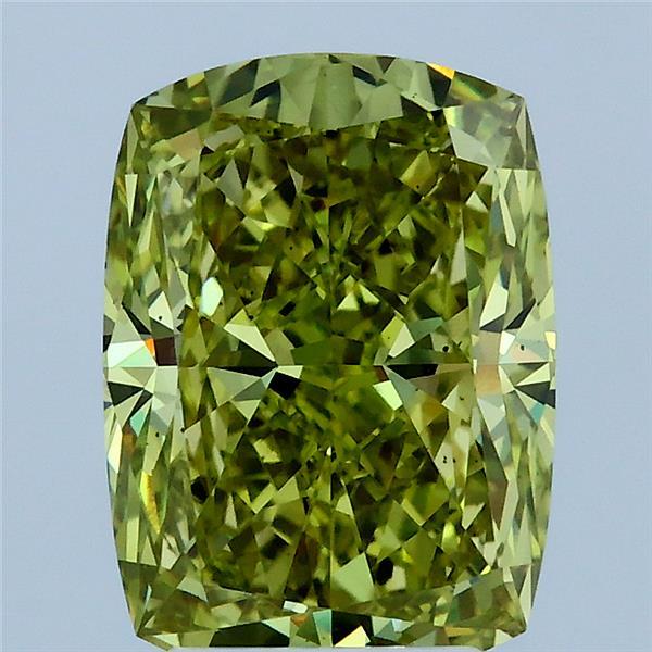 3ct Cushion FANCY VIVID YELLOW GREENISH VS2 Lab Created Diamond