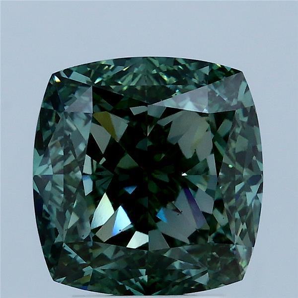 4.08ct Cushion FANCY VIVID GREEN VS2 Lab Created Diamond