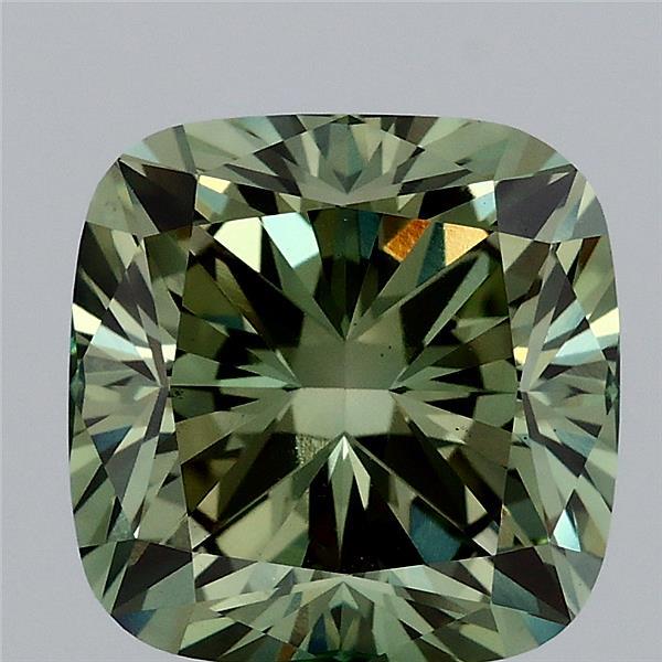 3.68ct Cushion FANCY VIVID GREEN VS1 Lab Created Diamond