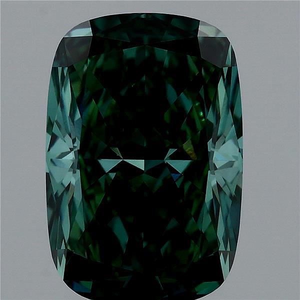 4.03ct Cushion FANCY VIVID GREEN VVS2 Lab Created Diamond