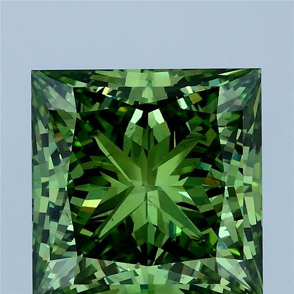 4.08ct Princess FANCY VIVID GREEN VS2 Lab Created Diamond