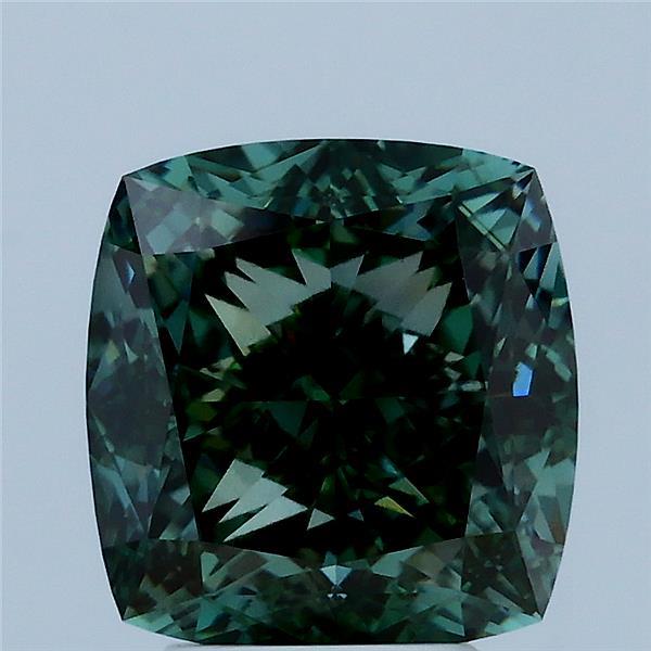4.02ct Cushion FANCY VIVID GREEN VS1 Lab Created Diamond