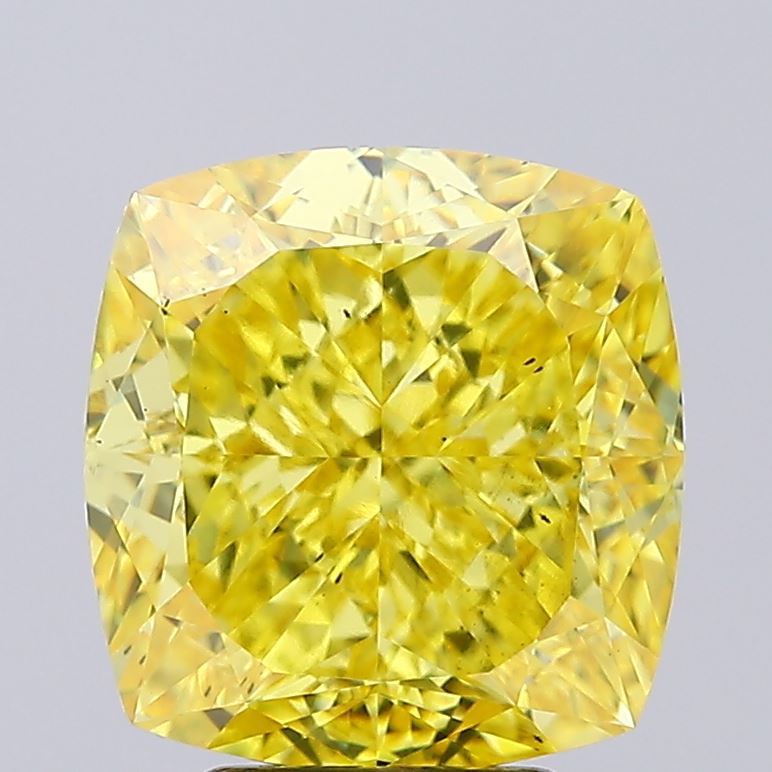 6.34ct Cushion FANCY VIVID YELLOW VS2 Lab Created Diamond