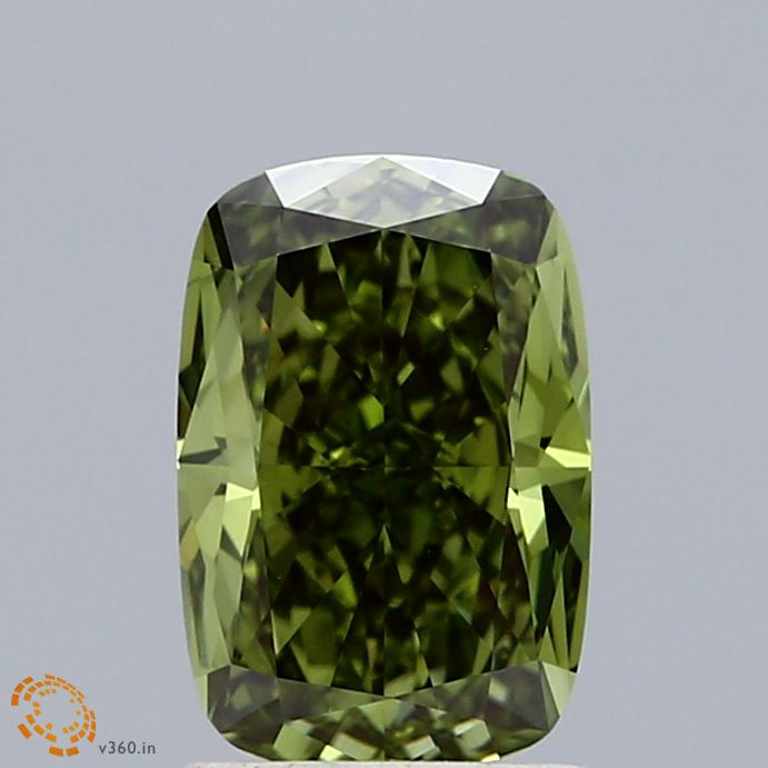1.55ct Cushion FANCY VIVID GREEN VS1 Lab Created Diamond