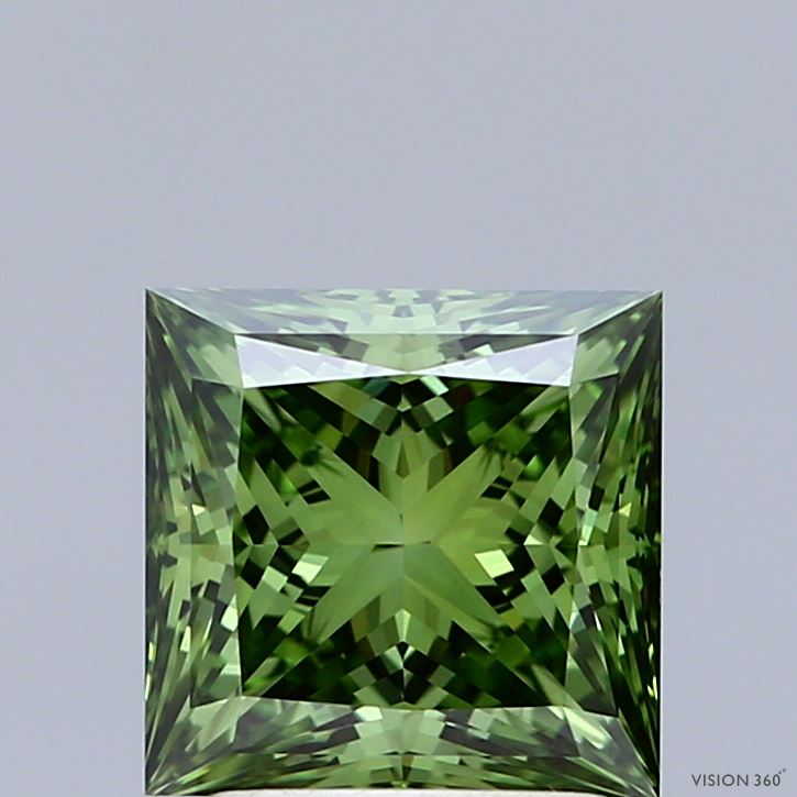 2.01ct Princess FANCY VIVID GREEN VS1 Lab Created Diamond