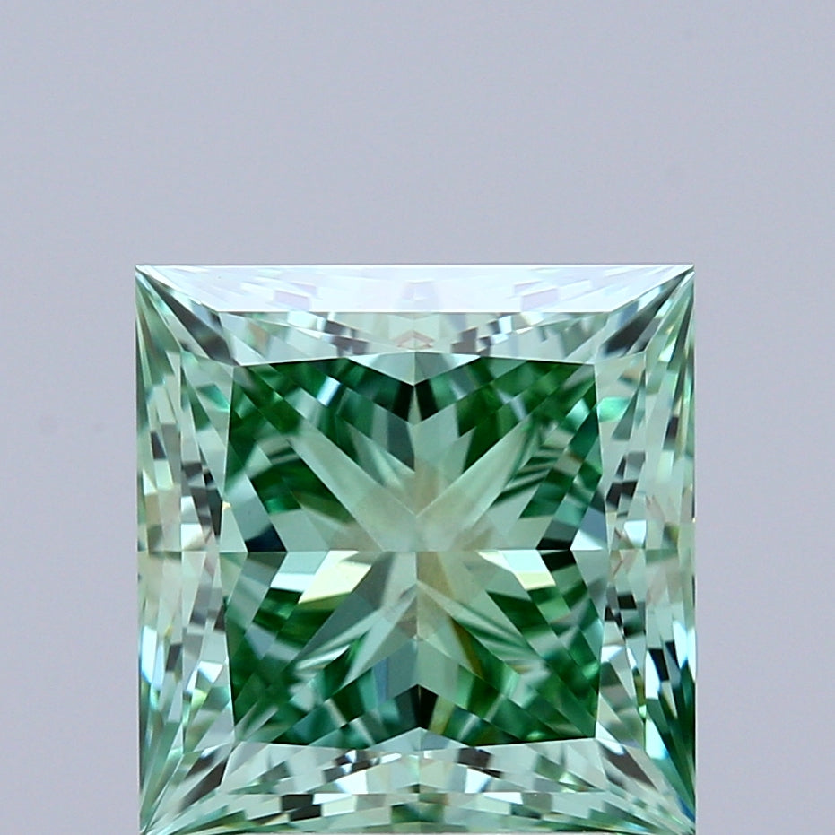 3.15ct Princess FANCY VIVID GREEN VS1 Lab Created Diamond