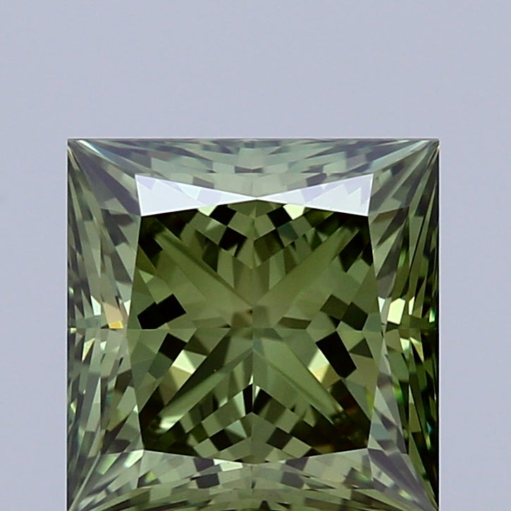 1.87ct Princess FANCY VIVID GREEN VVS2 Lab Created Diamond