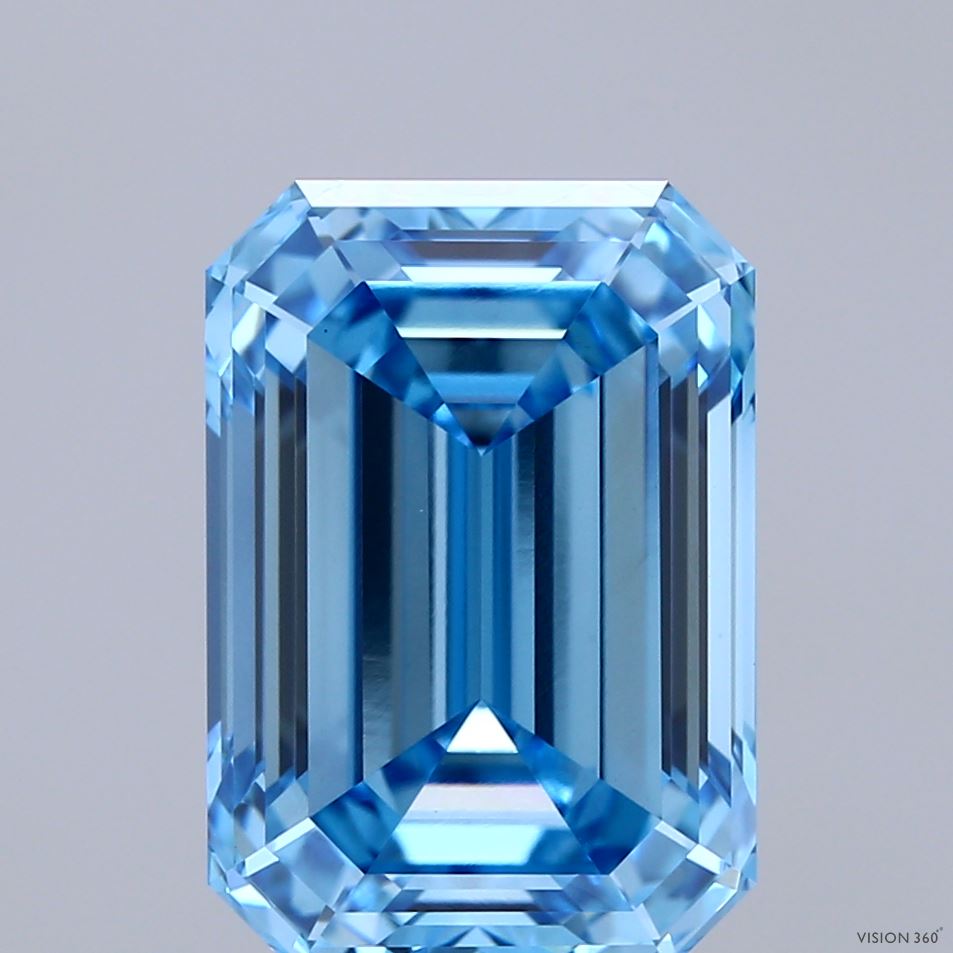 6.03ct Emerald FANCY VIVID BLUE VVS2 Lab Created Diamond