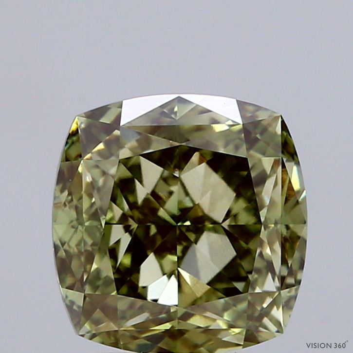 3.49ct Cushion FANCY VIVID GREEN VVS2 Lab Created Diamond