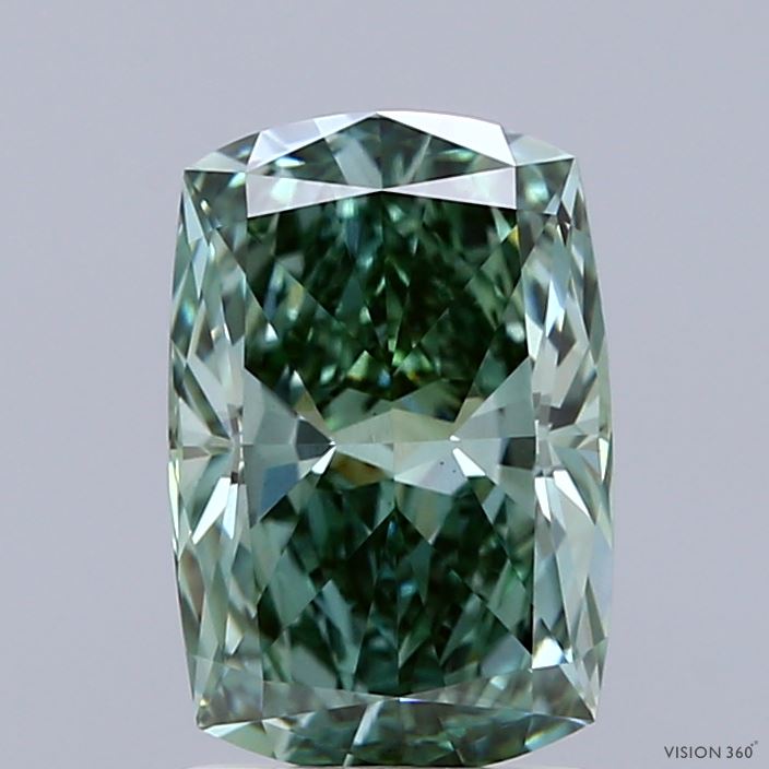 2.04ct Cushion FANCY VIVID GREEN VVS2 Lab Created Diamond