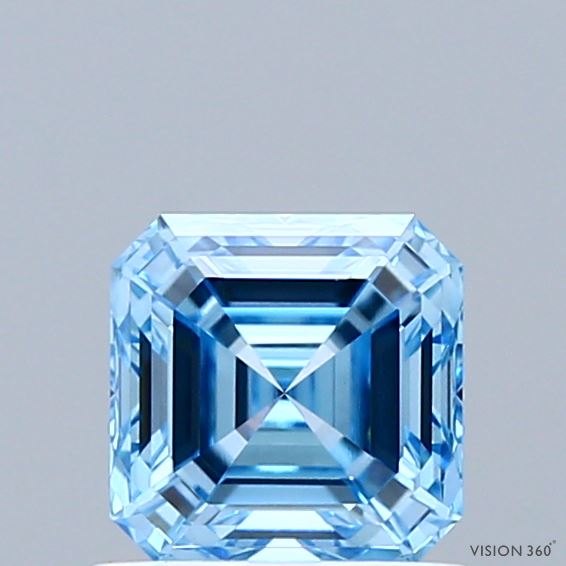 0.96ct Asscher FANCY VIVID BLUE VVS2 Lab Created Diamond