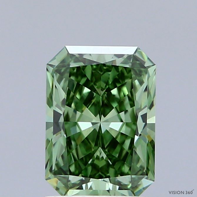 1.44ct Radiant FANCY VIVID GREEN VVS2 Lab Created Diamond
