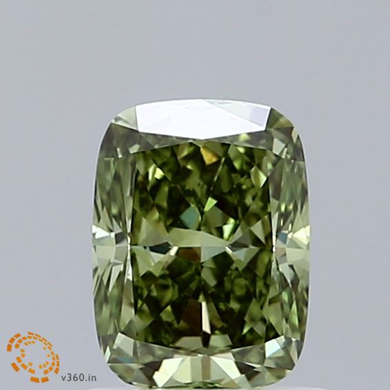 1.08ct Cushion FANCY VIVID GREEN VS2 Lab Created Diamond