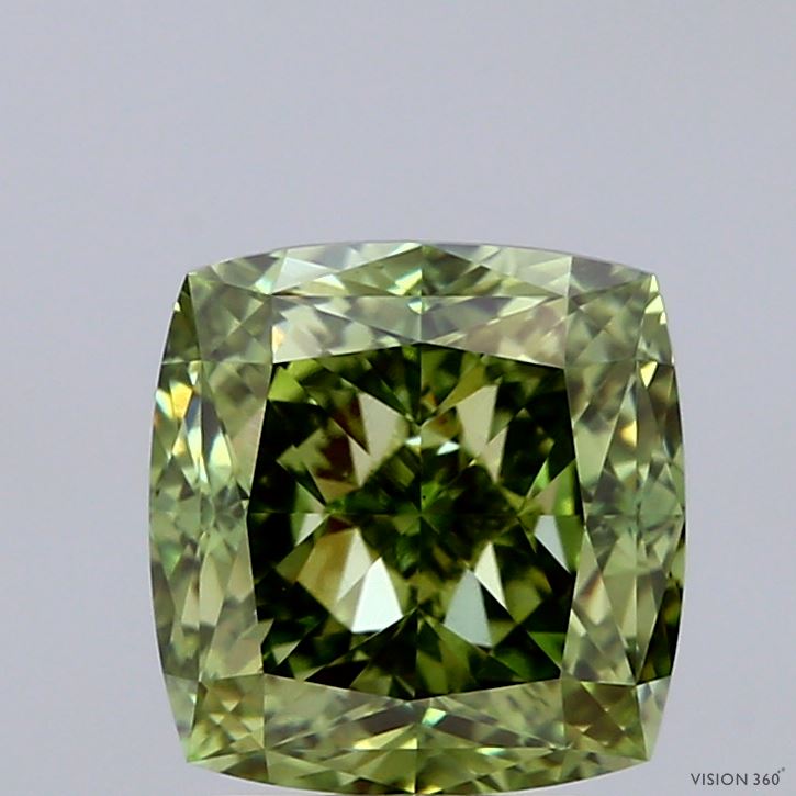 3.08ct Cushion FANCY VIVID GREEN VS1 Lab Created Diamond