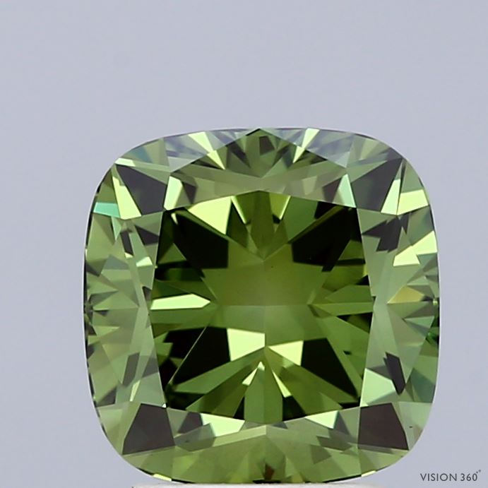 2.58ct Cushion FANCY VIVID GREEN VS1 Lab Created Diamond