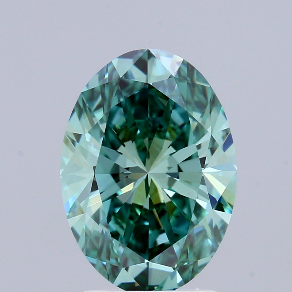2.06ct Oval FANCY VIVID GREEN VVS2 Lab Created Diamond
