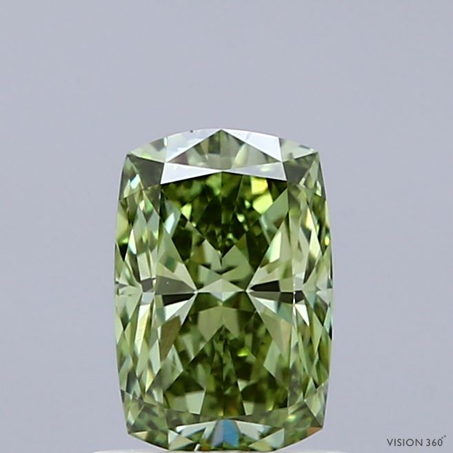 1.02ct Cushion FANCY VIVID GREEN VVS2 Lab Created Diamond