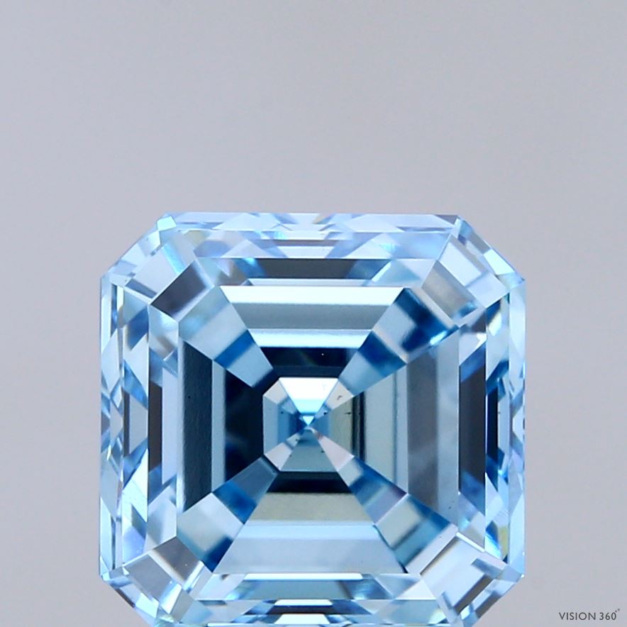 5.04ct Asscher FANCY VIVID BLUE VS1 Lab Created Diamond