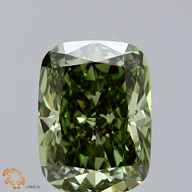 2.08ct Cushion FANCY VIVID GREEN VS1 Lab Created Diamond