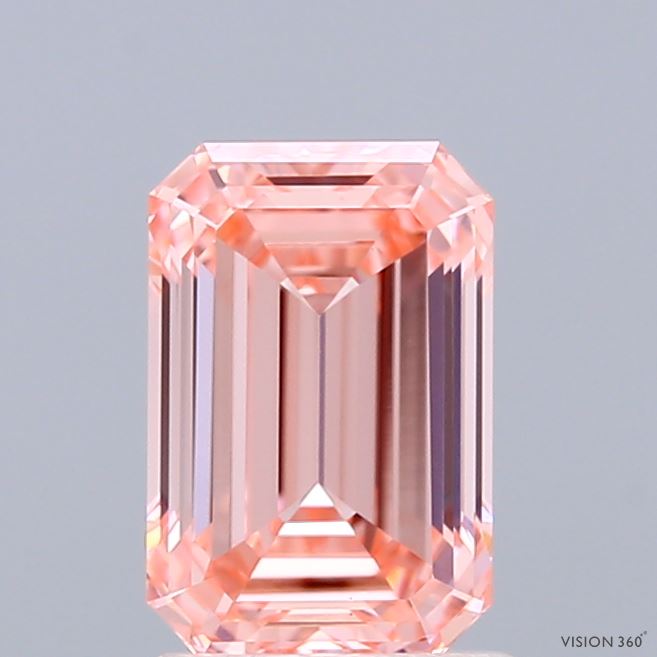 1.56ct Emerald FANCY VIVID PINK VS1 Lab Created Diamond