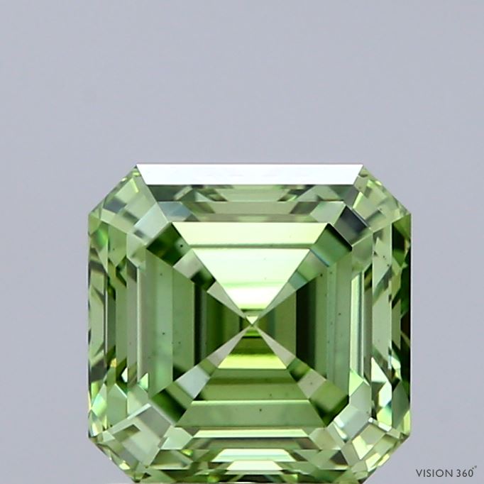 2.05ct Asscher FANCY VIVID GREEN VS1 Lab Created Diamond