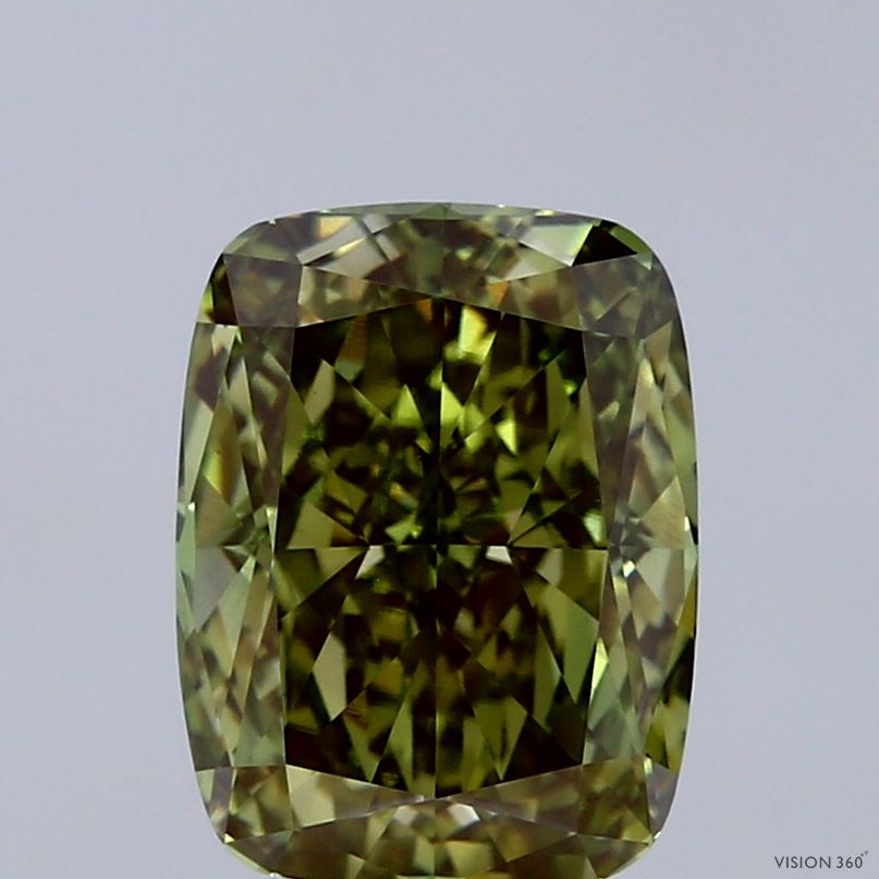 3.18ct Cushion FANCY VIVID GREEN VVS2 Lab Created Diamond