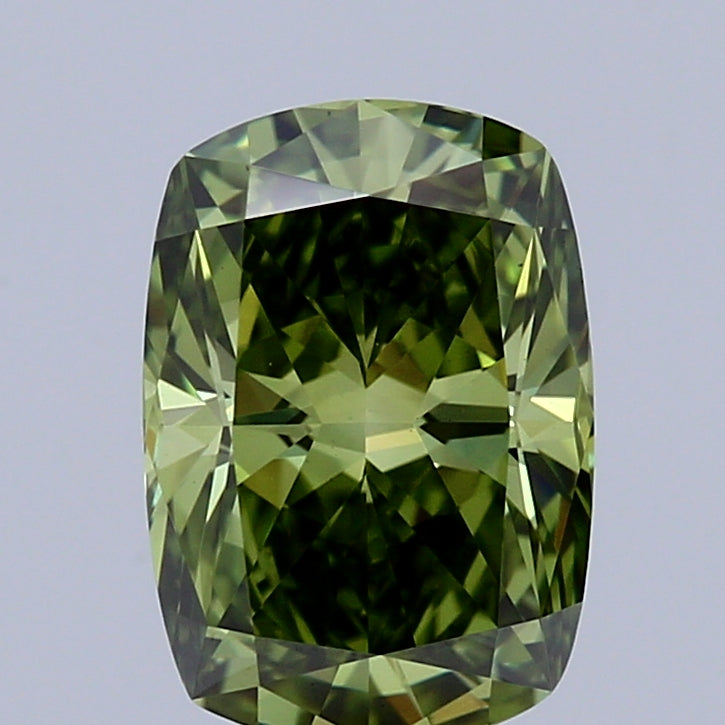 1.4ct Cushion FANCY VIVID GREEN VS1 Lab Created Diamond