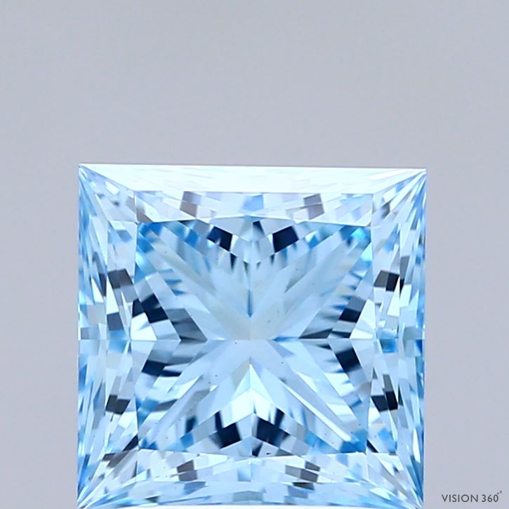 2.6ct Princess FANCY VIVID BLUE VS1 Lab Created Diamond