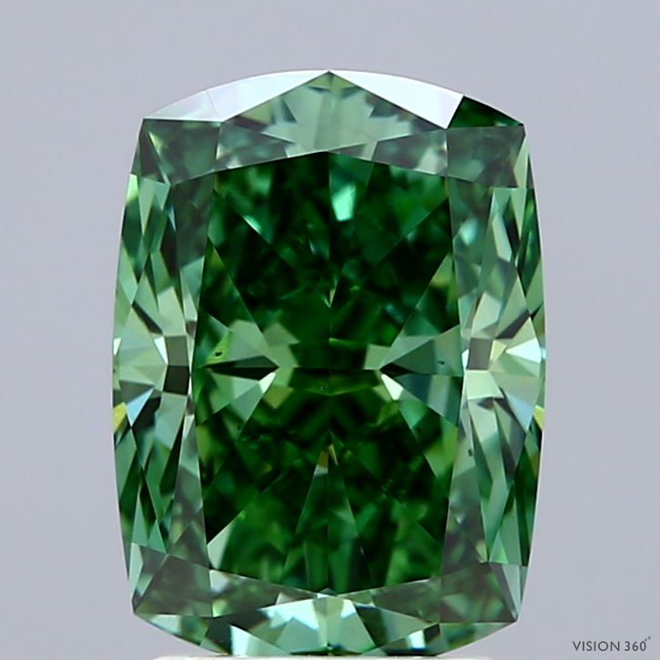 3.11ct Cushion FANCY VIVID GREEN VS2 Lab Created Diamond