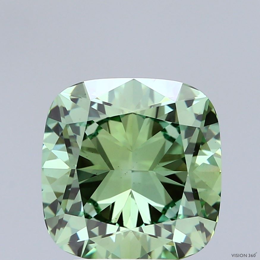 4ct Cushion FANCY VIVID GREEN VS1 Lab Created Diamond