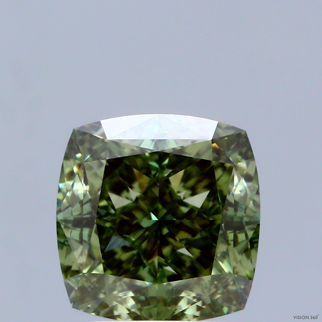 3.65ct Cushion FANCY VIVID GREEN VS1 Lab Created Diamond