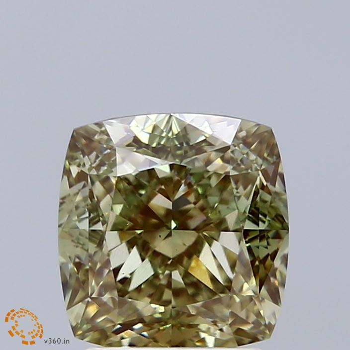 3.1ct Cushion FANCY YELLOW GREEN VS1 Lab Created Diamond