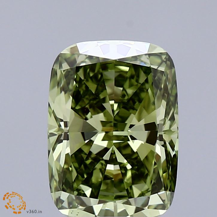 2.42ct Cushion FANCY VIVID GREEN VS1 Lab Created Diamond