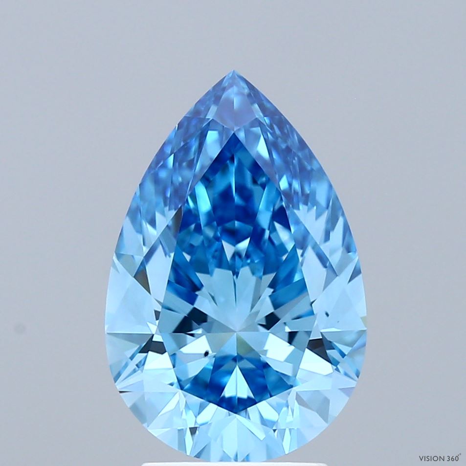 3.25ct Pear FANCY VIVID BLUE VS2 Lab Created Diamond